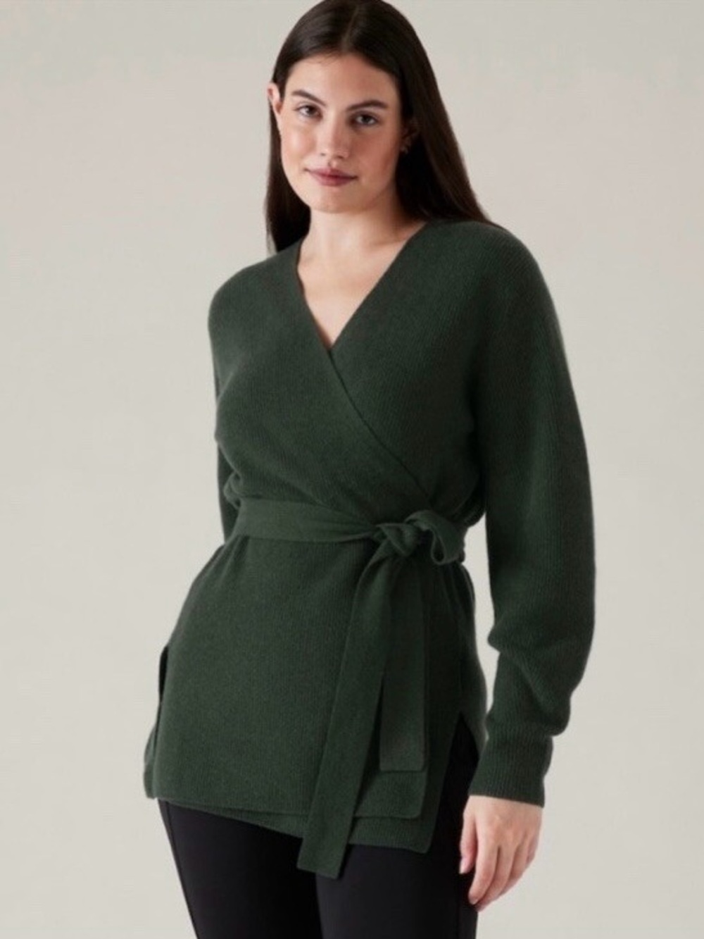 Athleta Alpine Wrap Sweater Merino Fine Wool & Cashmere NWT in Seaweed Snack